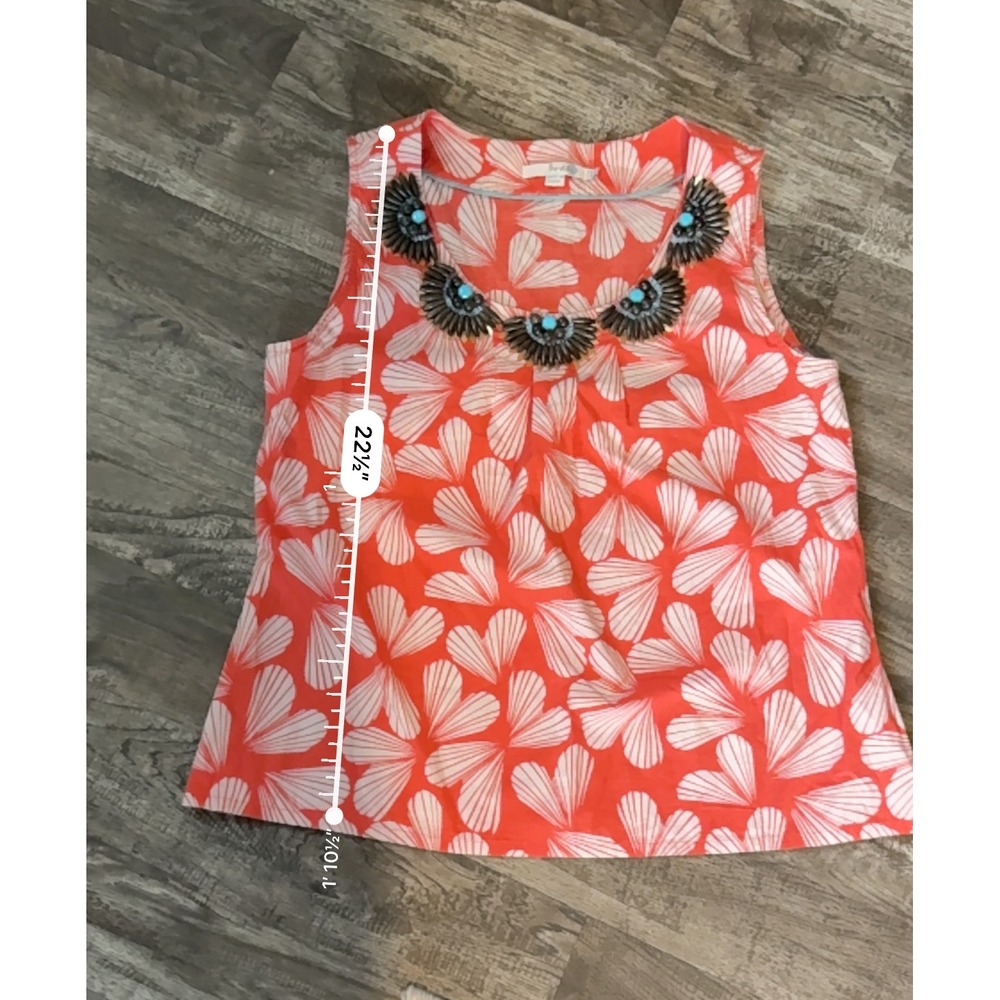 Boden Sleeveless Top Floral Beaded Neckline Coral White Cotton Blouse Size US 10 - Picture 8 of 8